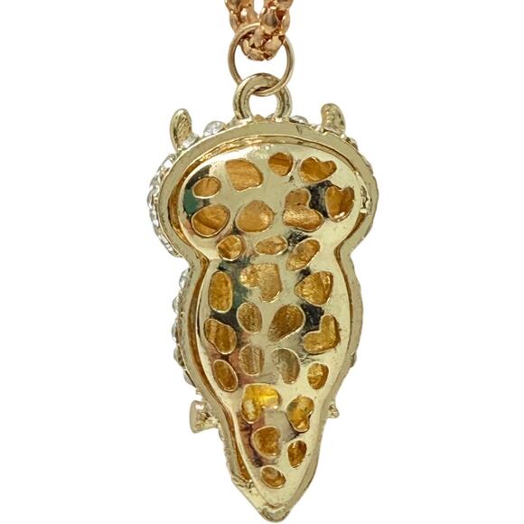 Sparkling Pink and White Crystal Owl Pendant on a Gold Chain Necklace 16" - Picture 3 of 4